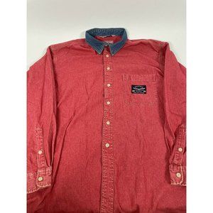 Vintage Nautica Red Blue Denim Collar Long Sleeve Button Down Shirt Men XL